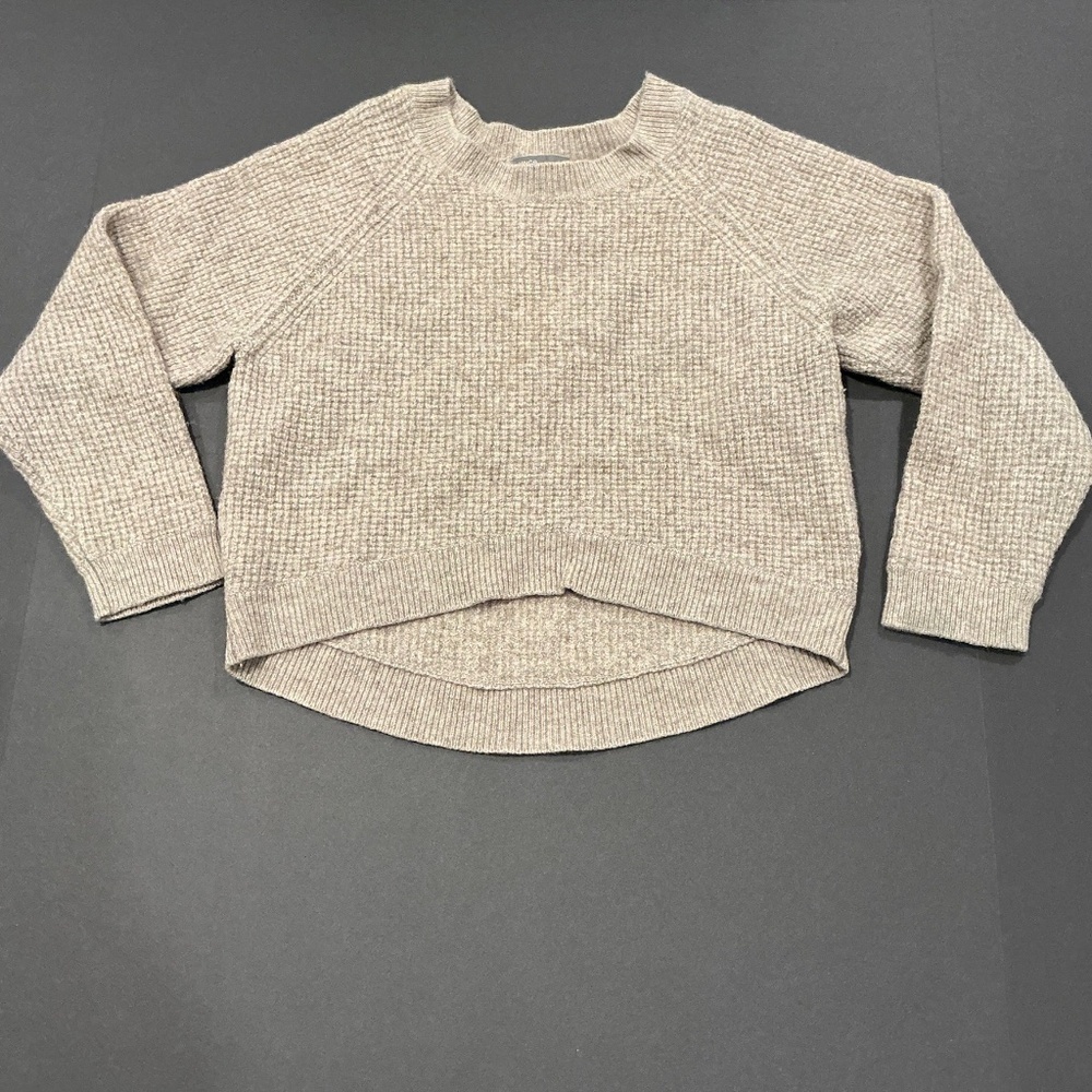 Vince Yak Wool Waffle Knit Sweater Taupe Gray Crop Pullover XS